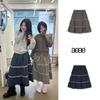 Korean & Japanese Retro Plaid Mid-Waist Long Skirt