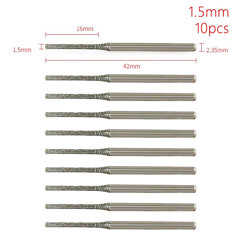 10Pcs 0.8-2.5mm Diamond Coated Drill Bits Silver Grinding Burr Bits  For Drilling Glass Woodworking