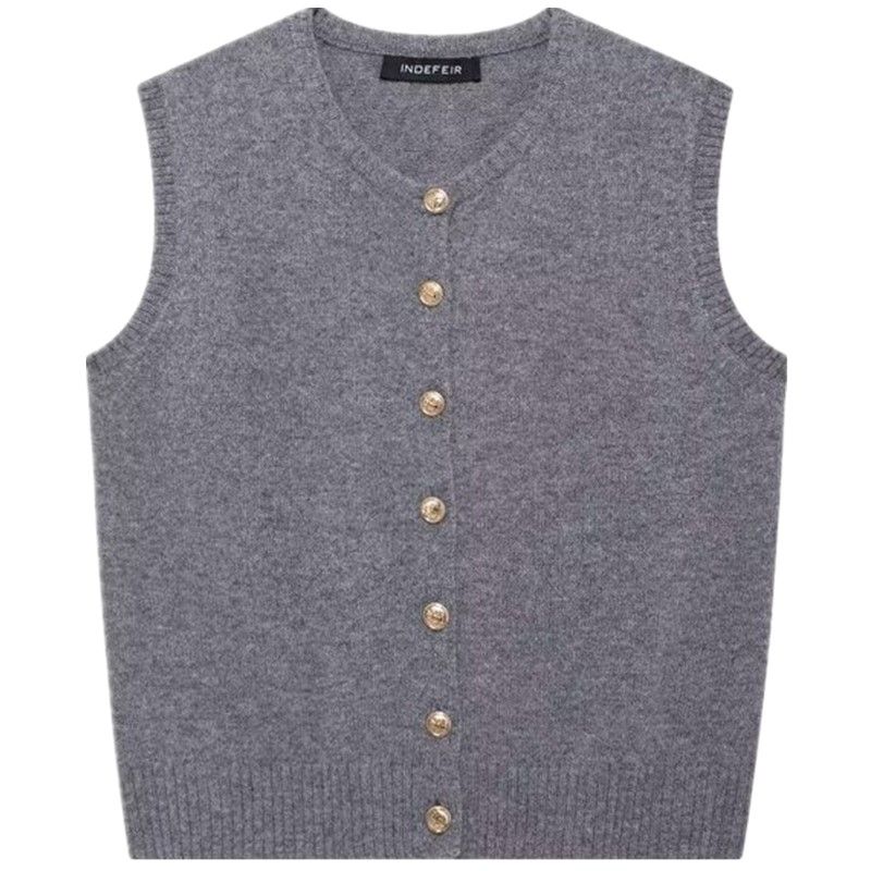 

Модный стиль 2024 Осень Новая женская одежда Легче всего сочетать Вязаный круглый вырез Пуговицы Без рукавов Жилет Жилет 2893141 Gray L