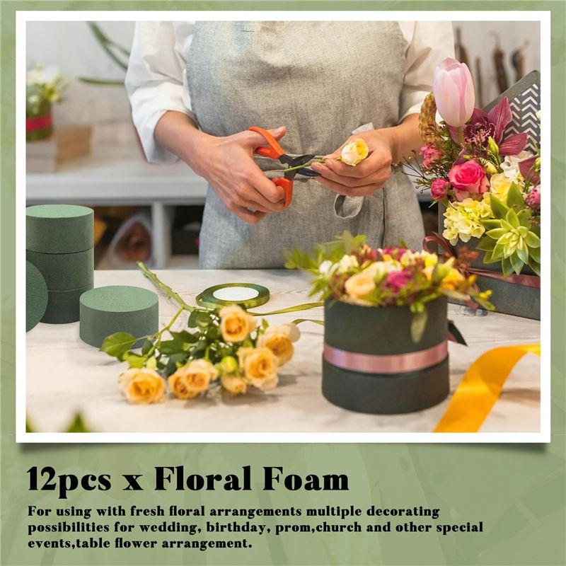 A84E-Floral Foam 12 Pcs Dry &Wet Flower Foam Round Florist Blocks Flower Foam For Fresh Or Artificial Flowers