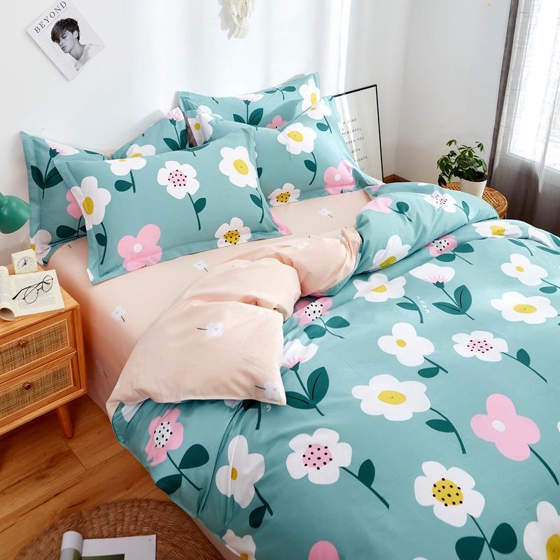 Vierteiliges Set aus Bettwäsche aus reiner Baumwolle, Bettbezug, Bettwäsche, dreiteiliges Bettlaken-Set für den Schlafsaal