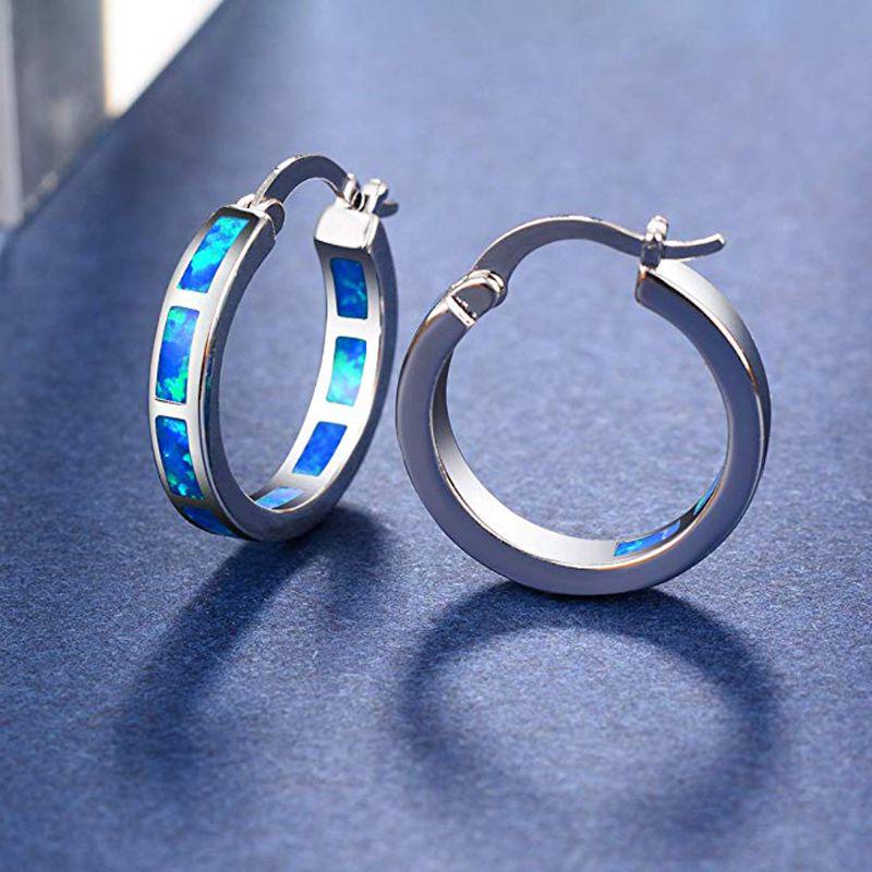Color Matching Opal Shape Stud Earrings Studs Gift for Men Hammered Shinning Blue Opal Studs Minimalist Fine Jewelry