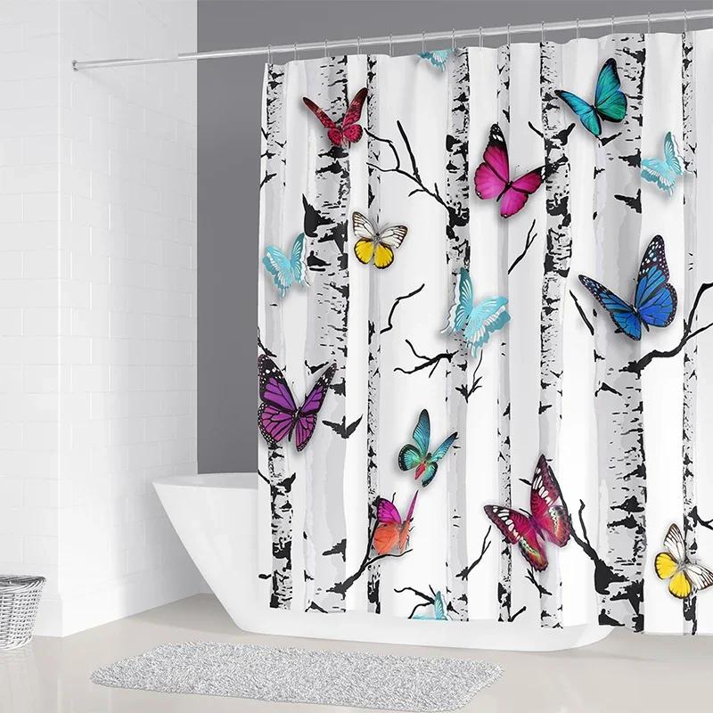 Colorful Butterfly Feathers 3d Shower Curtains Bathroom Curtain with Hooks Waterproof Polyester Cloth Decoration Screen