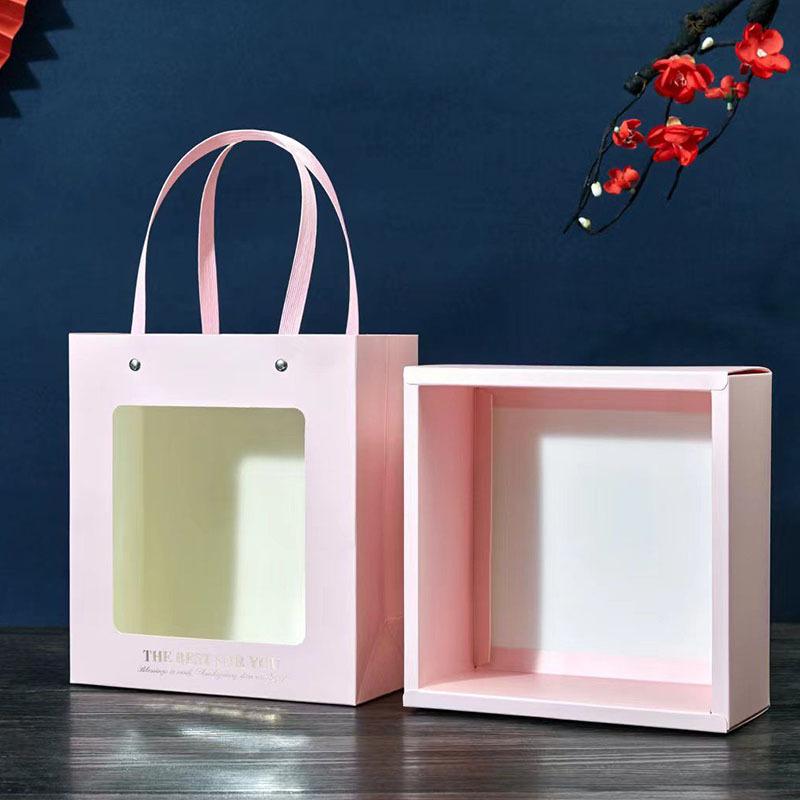 WTEMPO DIY Foldable Drawer-style Gift Boxes Clear Window Paper Packaging Boxes for Storing Delicate Items Festive Party Portable Boxes with Handles