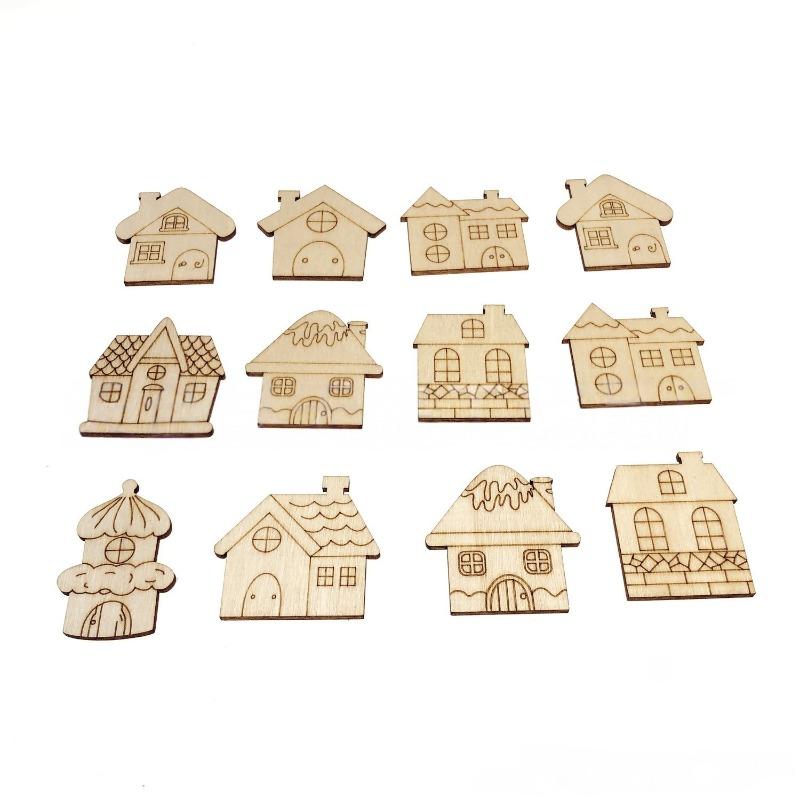 50 PEZZI Decorazioni Natalizie in Legno Non Finite Forma di Casa Etichette Fette Albero Appendi Casa Artigianato Ritagli di Legno Abbellimenti per Fai da Te