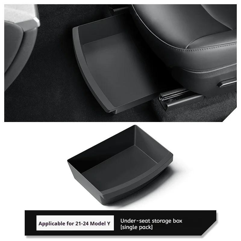 For Tesla Model Y Accessories    2024 2025, TPE Front Seat Storage Box Organizer with Trash Can Function