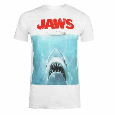 Official Jaws Mens Classic Movie Poster 100% Cotton T-shirt Mens Tees Top White S-XXL