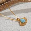 S925 Sterling Silver Ancient Gold Inlaid With Natural Sea Pattern Stone Fan-Shaped Necklace High-Quality Versatile Model Factory