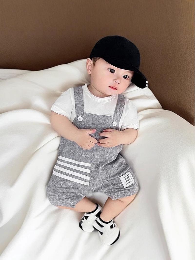 

Стильный летний ромпер для малышей с имитацией подтяжек - Комбинезон с коротким рукавом для новорожденных Size 66