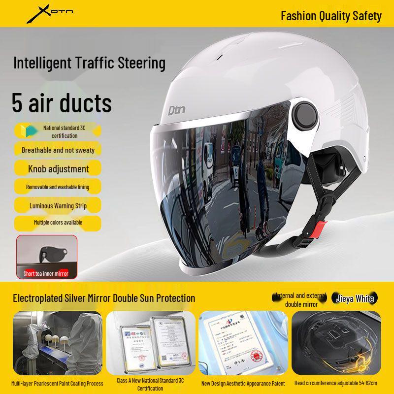 

3C Certified Electric Vehicle Half Helmet with Double Visor for Large Head Circumference - All-Season, Unisex Long Visor - Full Cover