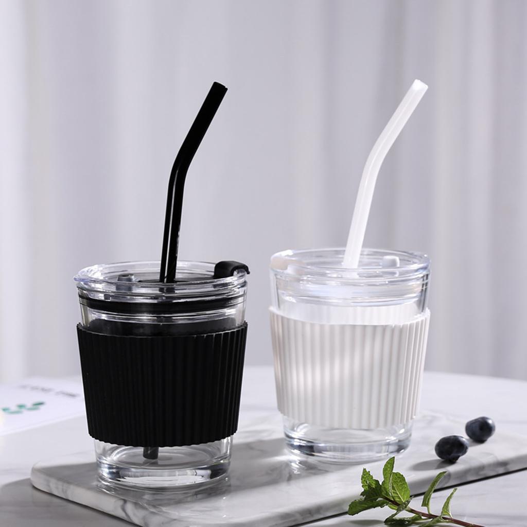 Coffee Beer Water Cup Drink Mug with Cover with Straws Cleaning Cloth Set