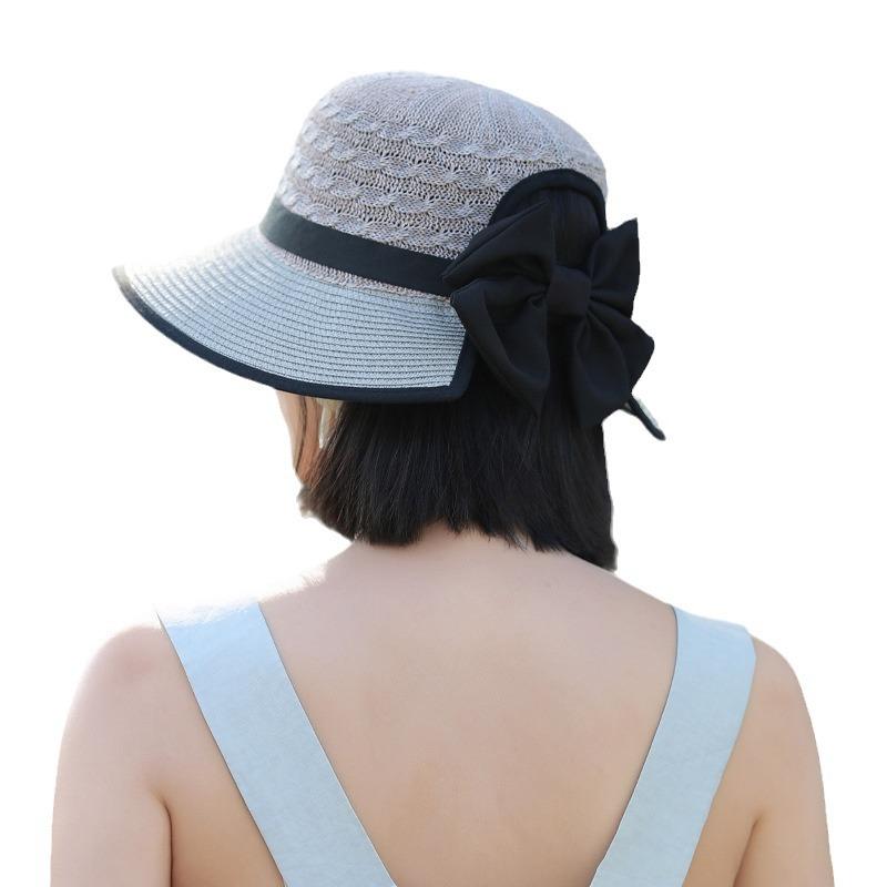 Hat Women's Versatile Knitted Hollow Straw Hat Big Hat Bow Sunscreen Sun Hat Summer Sun Hat