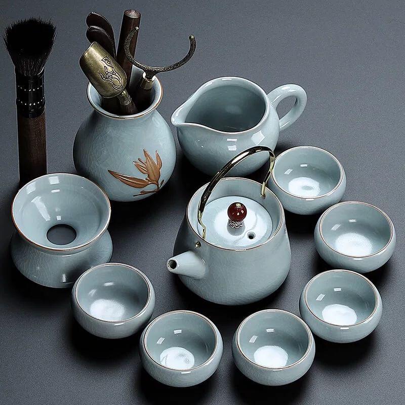 Jiakangming Ru Kiln Ice-Cracked Ceramic Kung Fu Tea Set