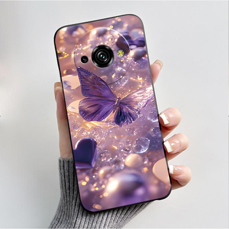 Phone Case For Oukitel C59 Pro Casing Luxury Fashion Butterfly Flower Cellphone Cases Black Jelly Soft Slim Silicone Back Cover