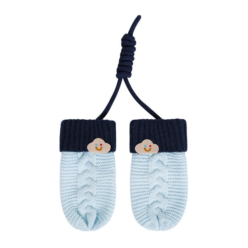 Kids Winter Knit Mittens With Neck Strap Warm Fleece-Lined Unisex Gloves Ages 3-6 Soft Acrylic Multiple Color Combos
