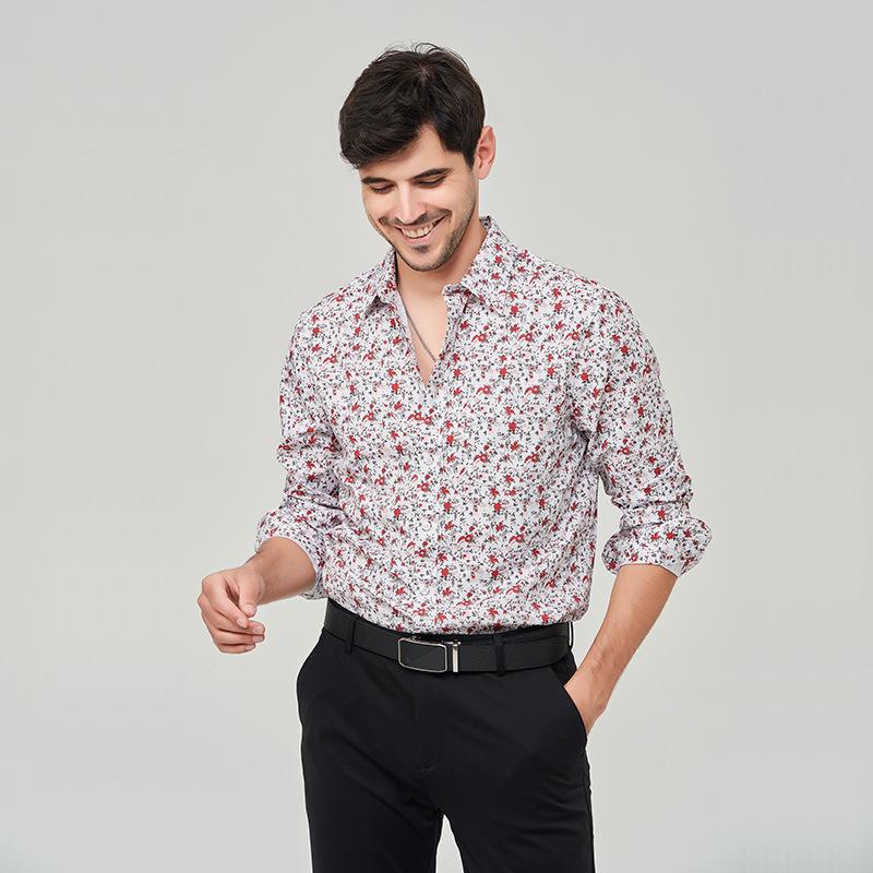 Men s Plus Size Stretch Business Long-Sleeve Shirt; Men s Lightweight Fashionable Casual Printed Jacket S