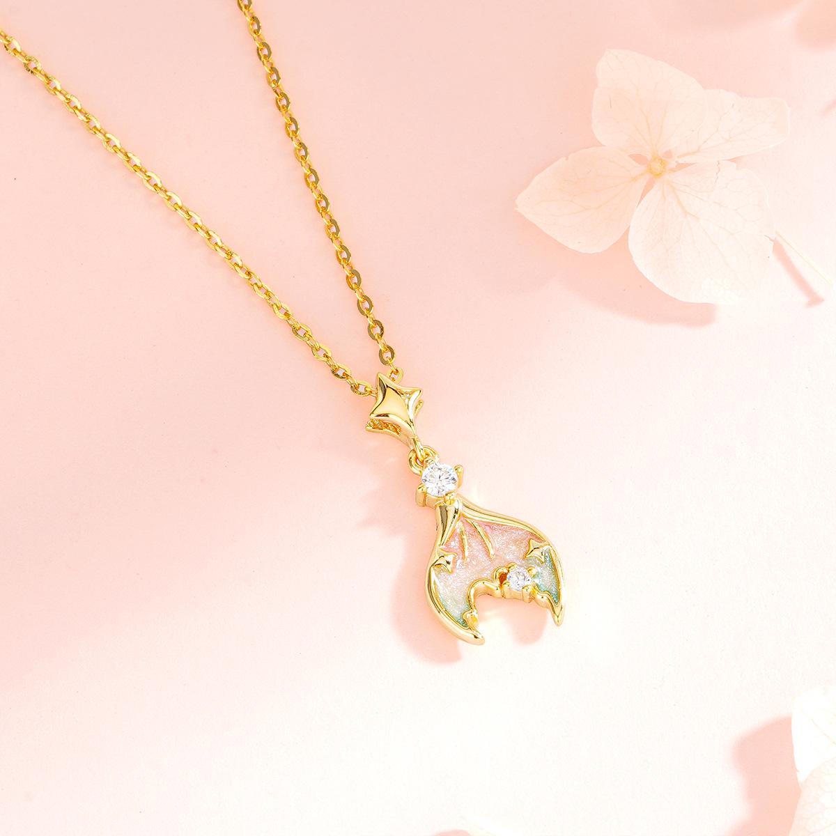 Tichya S925 Sterling Silver Mermaid Fishtail Necklace with Enamel Clavicle Chain - Summer Girly Design. 925 Silver