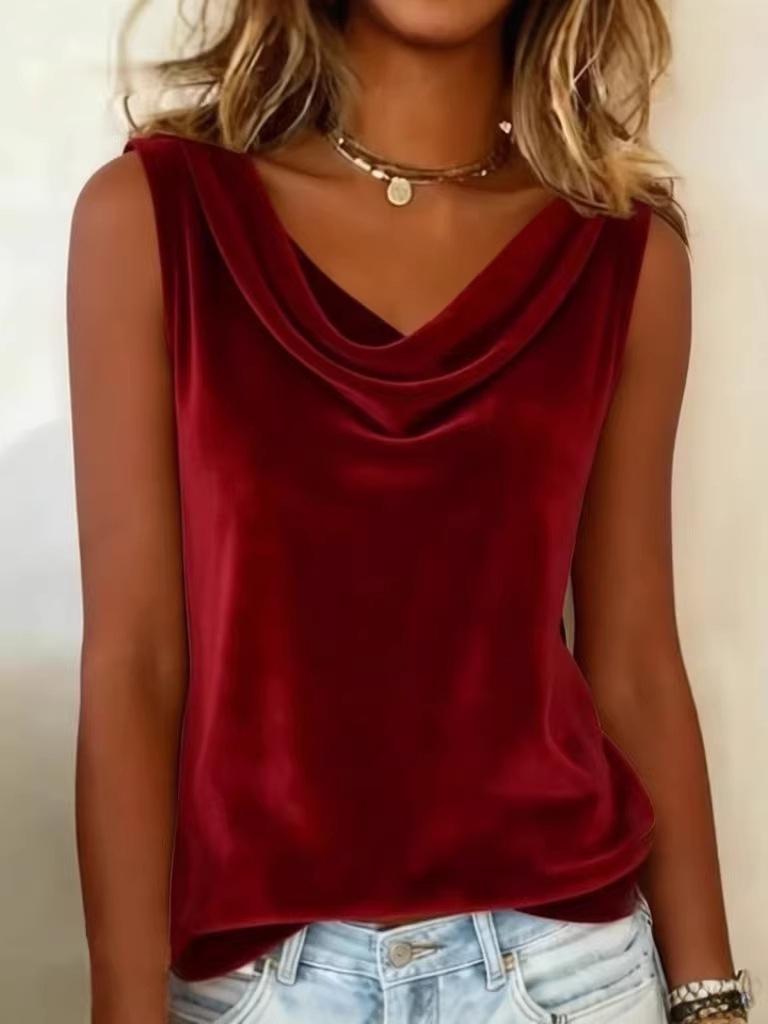 European & American Plus Size Velvet Mock Neck Sleeveless Women's Top 2026.