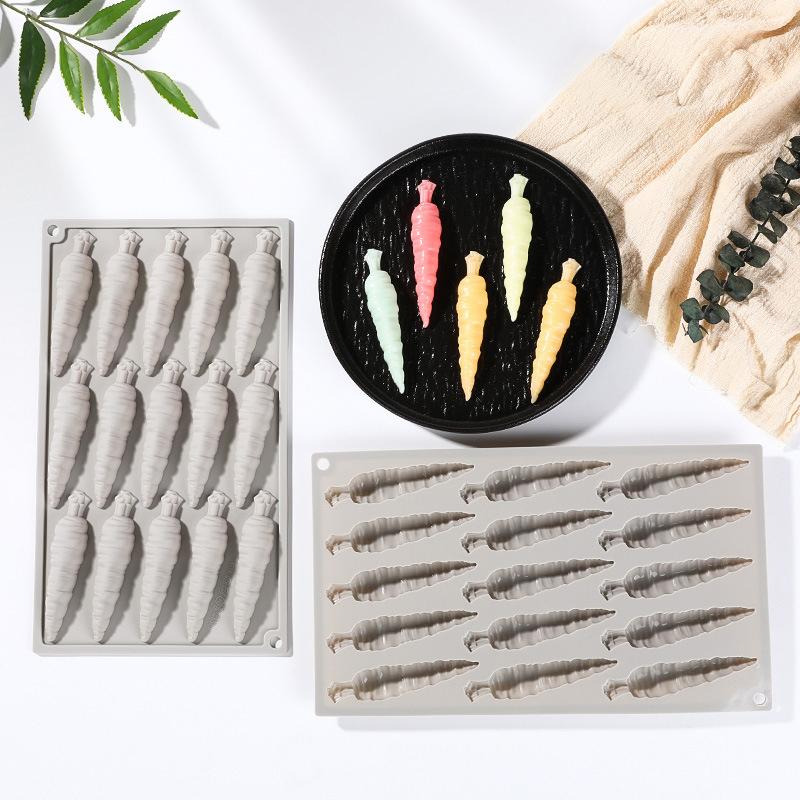 Carrot-Shaped Silicone Molds, 15 Cavity Carrot Chocolate Molds For Cake Decoration, Cuppcake Topper, Chocolate, Candy, Jello