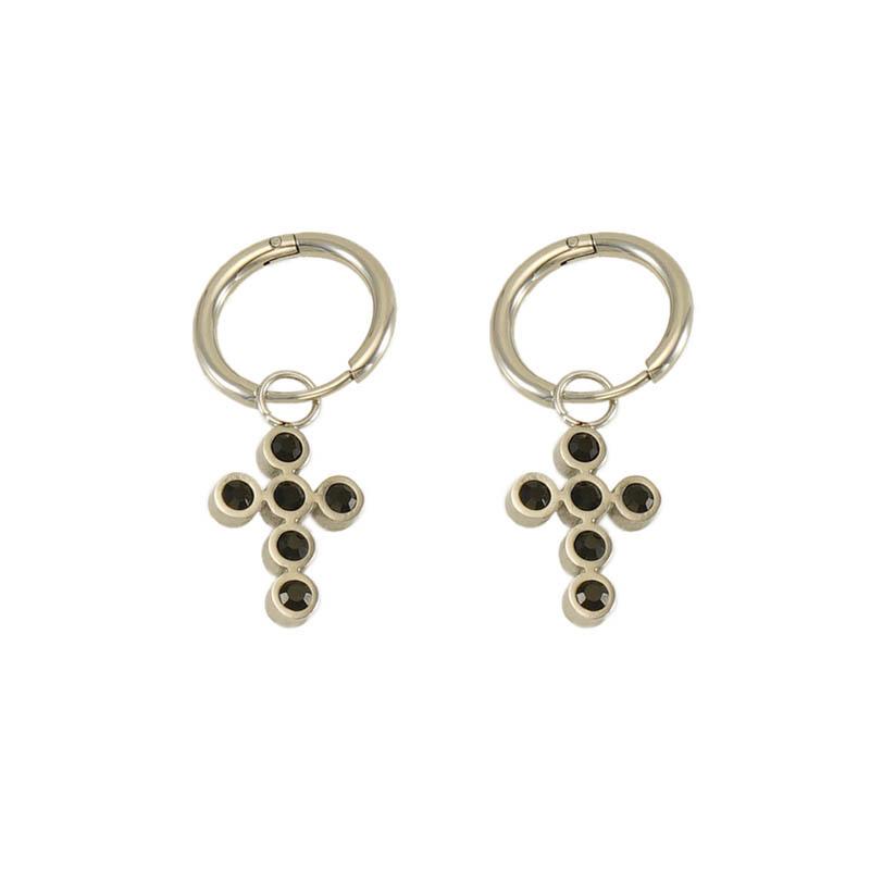 Stainless steel new diamond cross earrings women's fashion retro earrings earrings