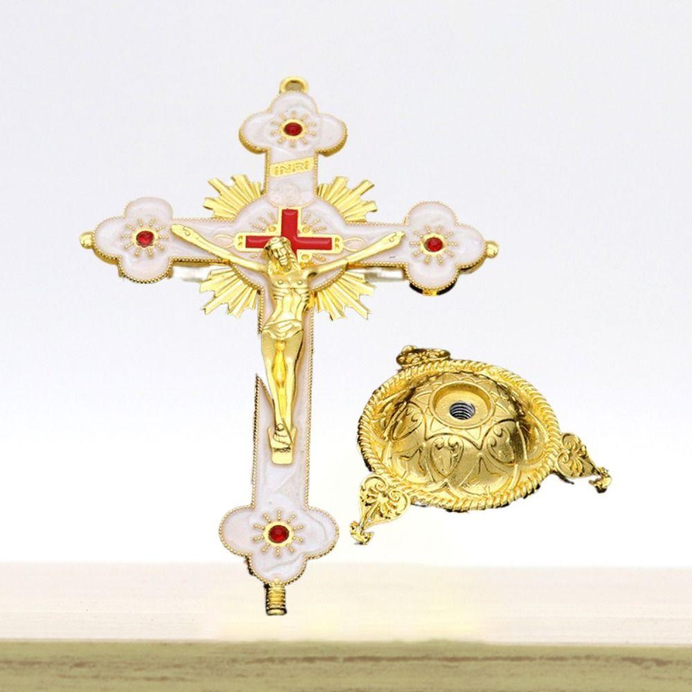 Multi-color With Stand Church Cross Ornaments No Fading Durable Alloy Cross Ornaments Handmade Plated Gold Statue Home Decor