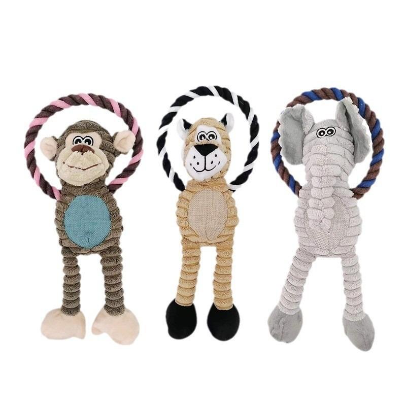 Pet Vocal Chewing Knot Rope Monkey Lion Elephant Plush Toys Dog Grinding Cleaning Cotton Rope Soft Not Hurt Teeth Pet Supplies