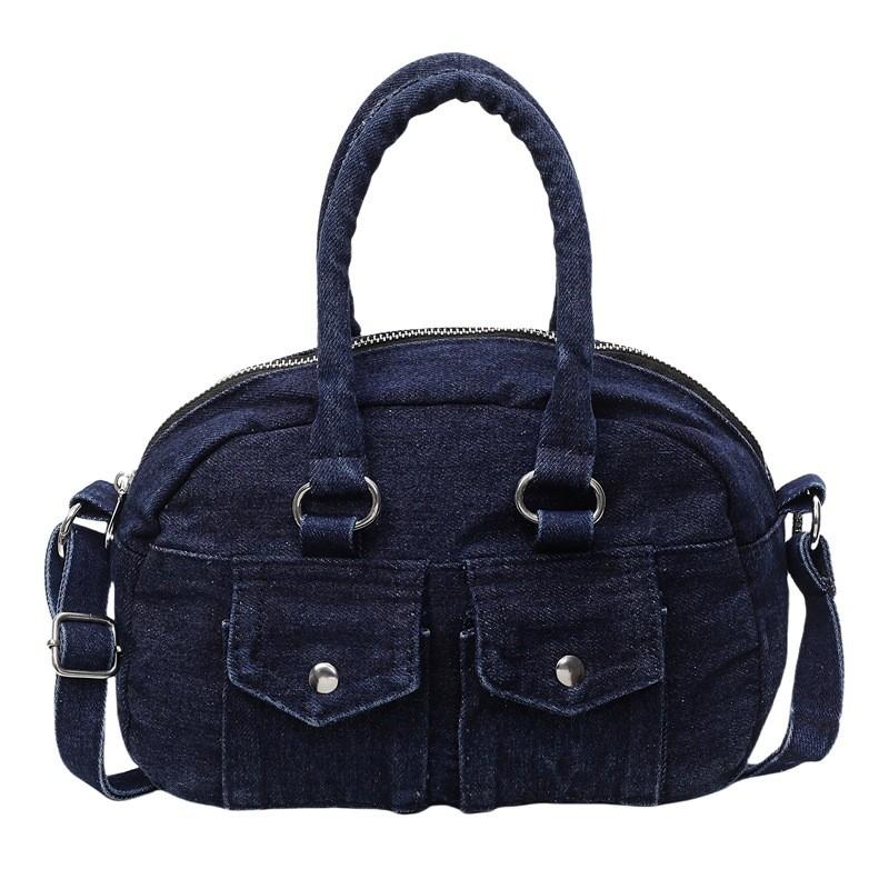 Retro Style Denim Shoulder Bag With Top Zipper And Cell Phone Pocket