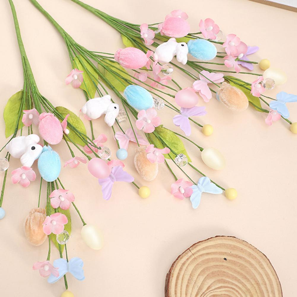 Easter Artificial Flowers Easter Colorful Egg Decoration DIY Party Bouquet With Rabbit Egg Charms Spring Home Table Centerpiece