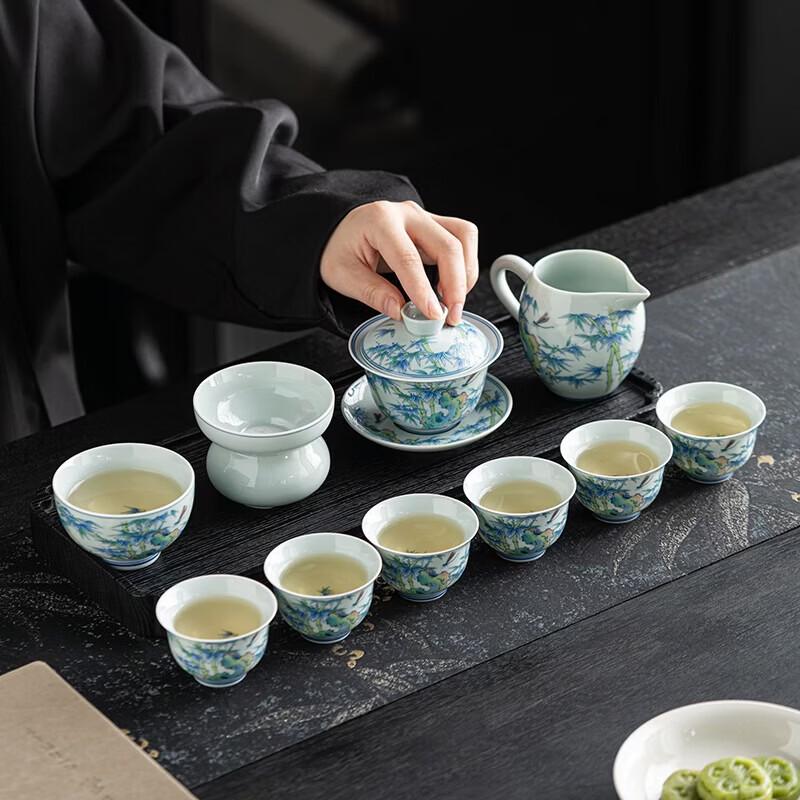 Hongyu Doucai 11-Piece Stainless Steel Gaiwan Tea Set