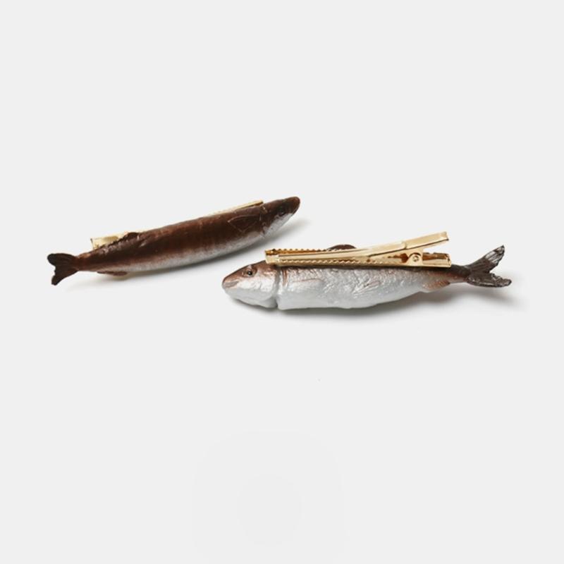 Lovely Creative Dried Fish Keychain Keyring Funny Salted Fish Hairpin Hair Clip