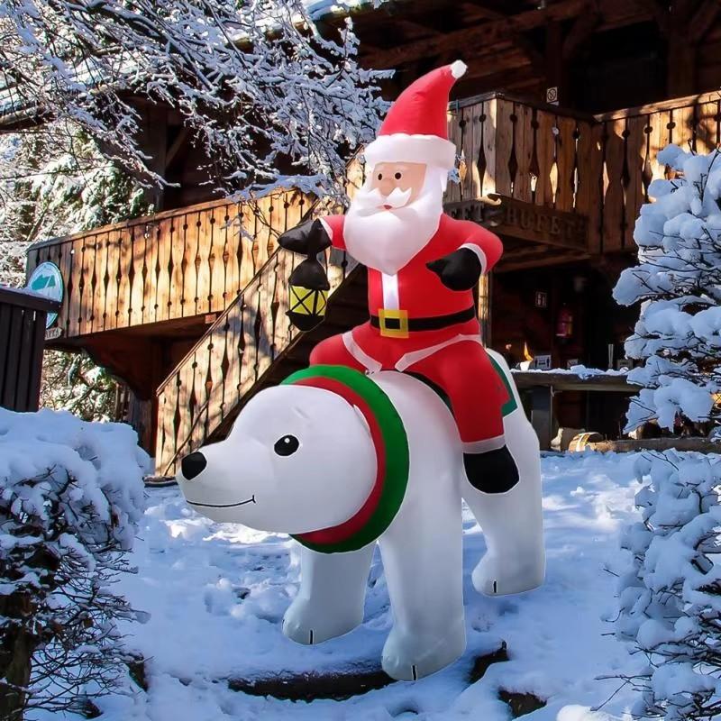1.85M/6FT Christmas Inflatables Toys Santa Rides A Bear Built-in LED Lights Outdoor Decorations Yard Garden Holiday Party Decor