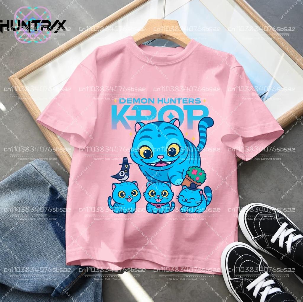Sommarbarn T-shirt KPop Demon Hunters Rundhalsad Tecknad Flickor Pojkar T-shirt Vardaglig Tryck Mode Vardagliga Flickkläder
