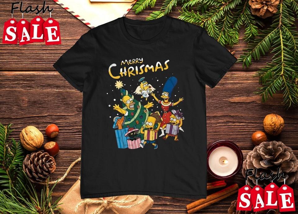 

Simpson Family Santa Christmas Cotton Black S4XL Unisex Tee Shirt KN174 Unisex T-Shirt XXXL