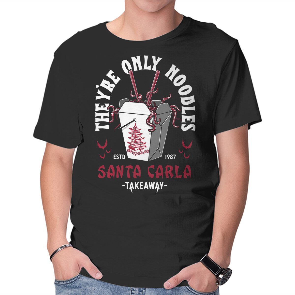 Unisex Crew Neck T-Shirt They re Only Noodles Graphic Short Sleeve Casual Tee XL