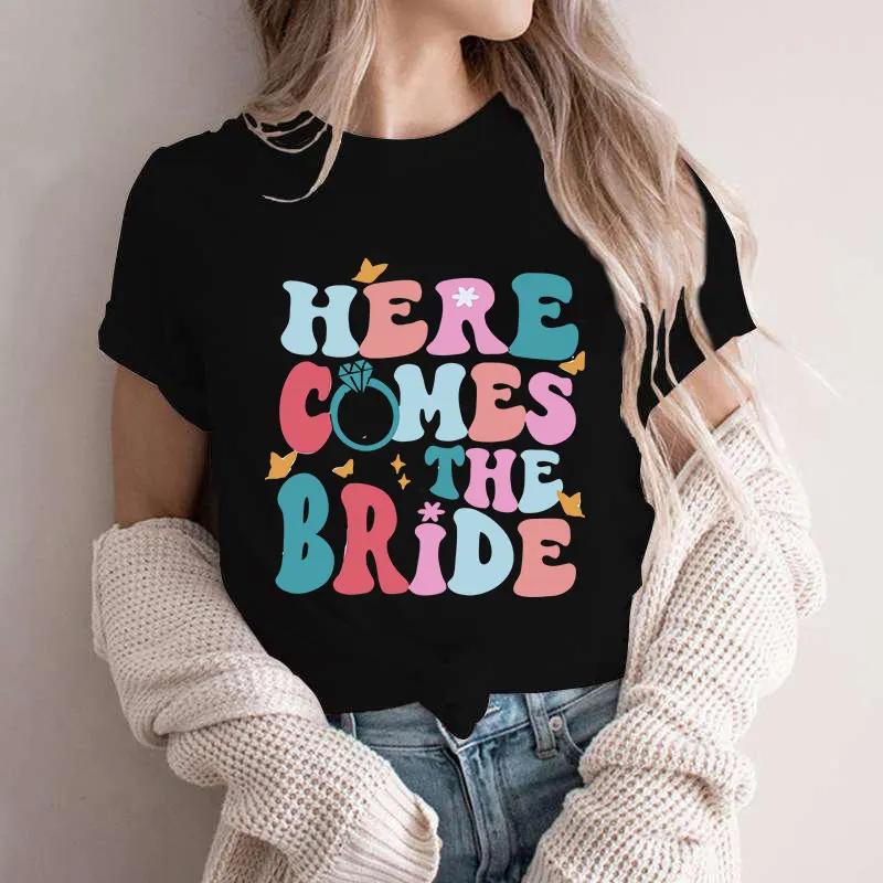 T Shirt for Women Here Come The Bride/party T-shirts Groovy Bachelorette Party Tops Retro Bridal Party Tees Bridesmaid Tshirts