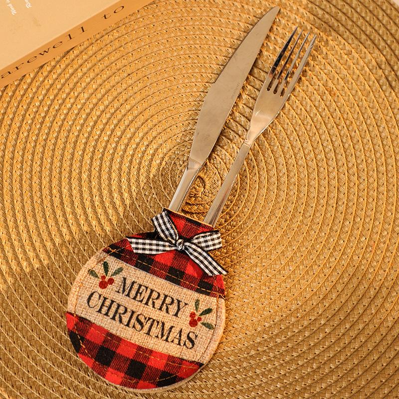 Plaid Christmas Stocking Knife And Fork Set Table Decoration Embroidery Christmas Props Knife And Fork Set Christmas Decoration Ornaments