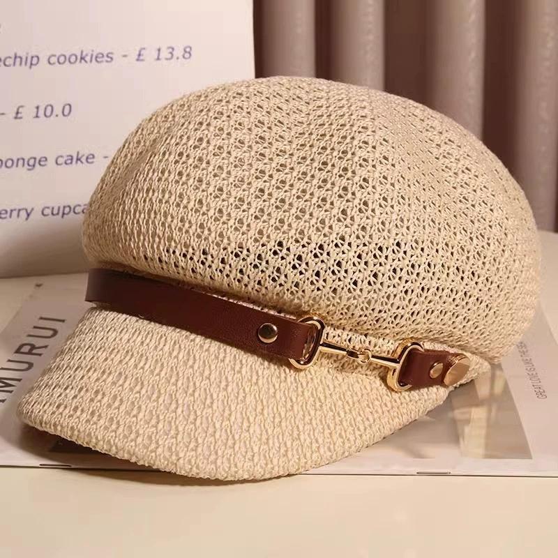 New Style Hollow Breathable Octagonal Hat For Women Spring  Summer  Sun Protection Peaked Cap Korean Versatile Painter Beret Hat