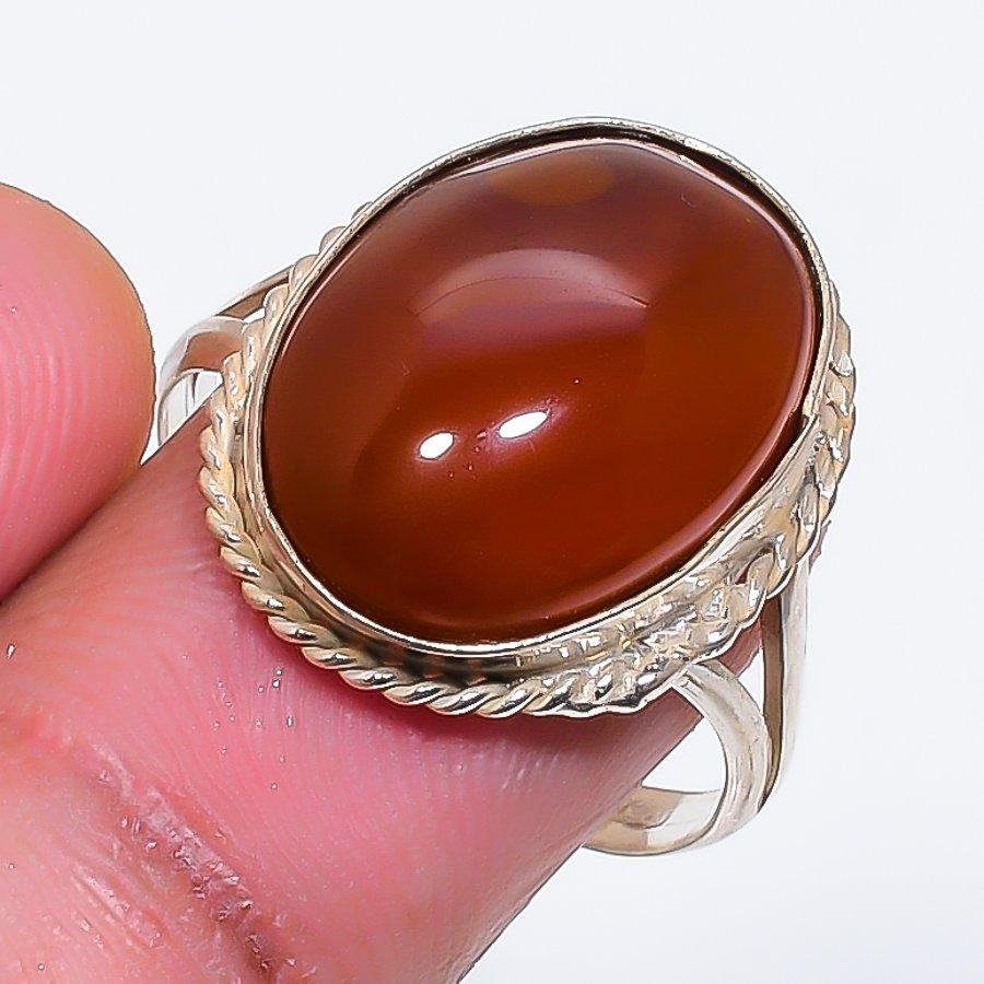 Natural Carnelian Gemstone 925 Sterling Silver Jewelry Ring Size 8.5 ZS-1750