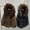 European winter natural fox big fur collar down jacket women's medium and long waist thickened warm hooded jacket