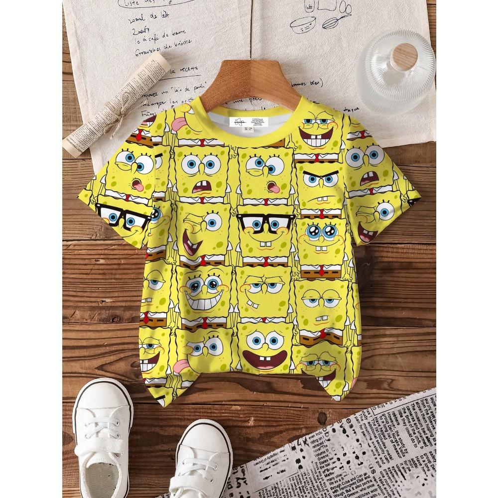 

S-SpongeB-Bob SquarePants Printed Children s T-shirt Manga Printed Round Neck Short Sleeve , Summer Use, Multiple Sizes, Soft 110