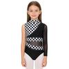 Girls Gymnastic Leotard Sparkly Rhinestones Patchwork Asymmetric Sleeve Design Back Hole Out Crotch Press Buttons Dance Unitard Competition Bodysuit