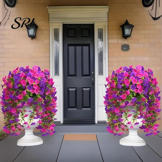 Water-free Flower Decor Artificial Flowers for Outdoor, Fake Hanging Morning Glory with Eucalyptus Leaves, UV No Maintenance Resistant Faux