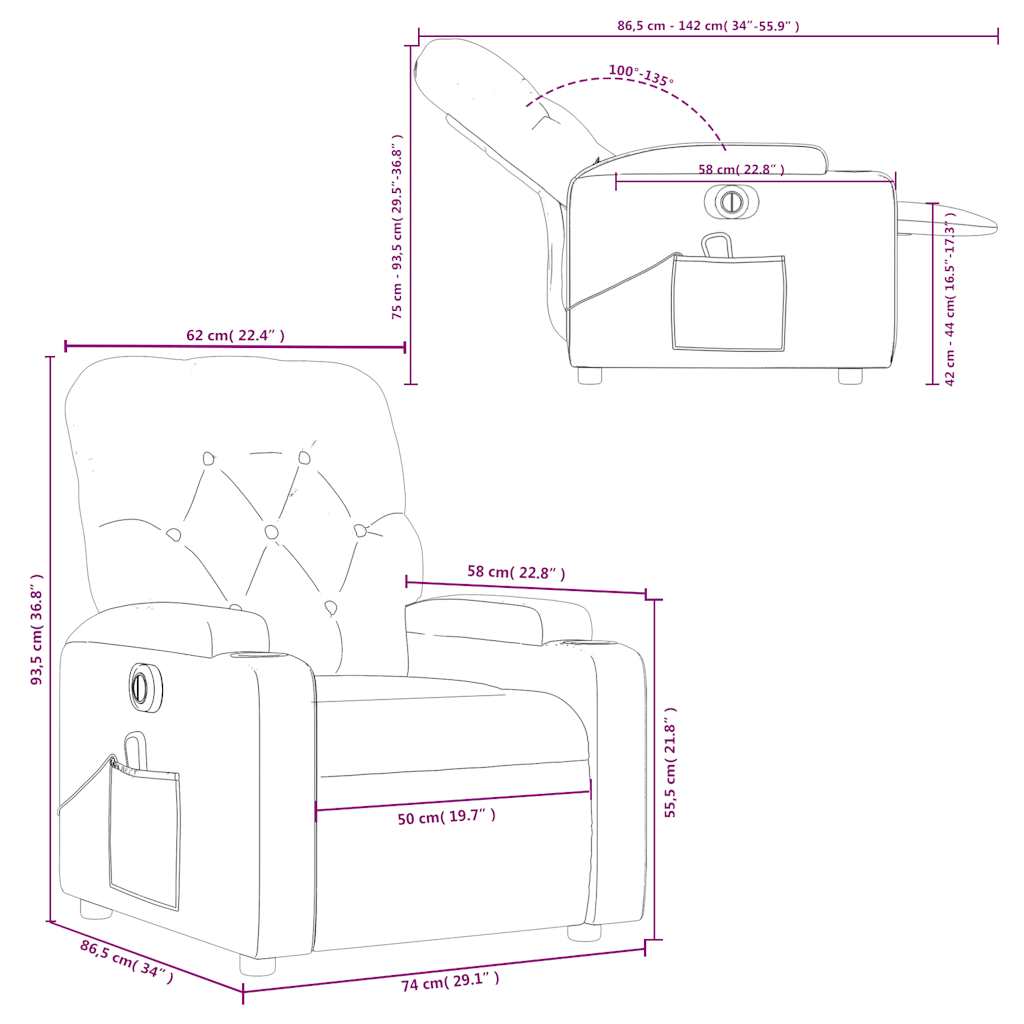 Electric Massage Chair Dark Brown Fabric