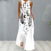 Summer Dress V-neck Sleeveless Floral Print Loose Hem Full Length Dressing Up Thin Women Floral Print A-Line Vest Maxi Dress Daily Clothing