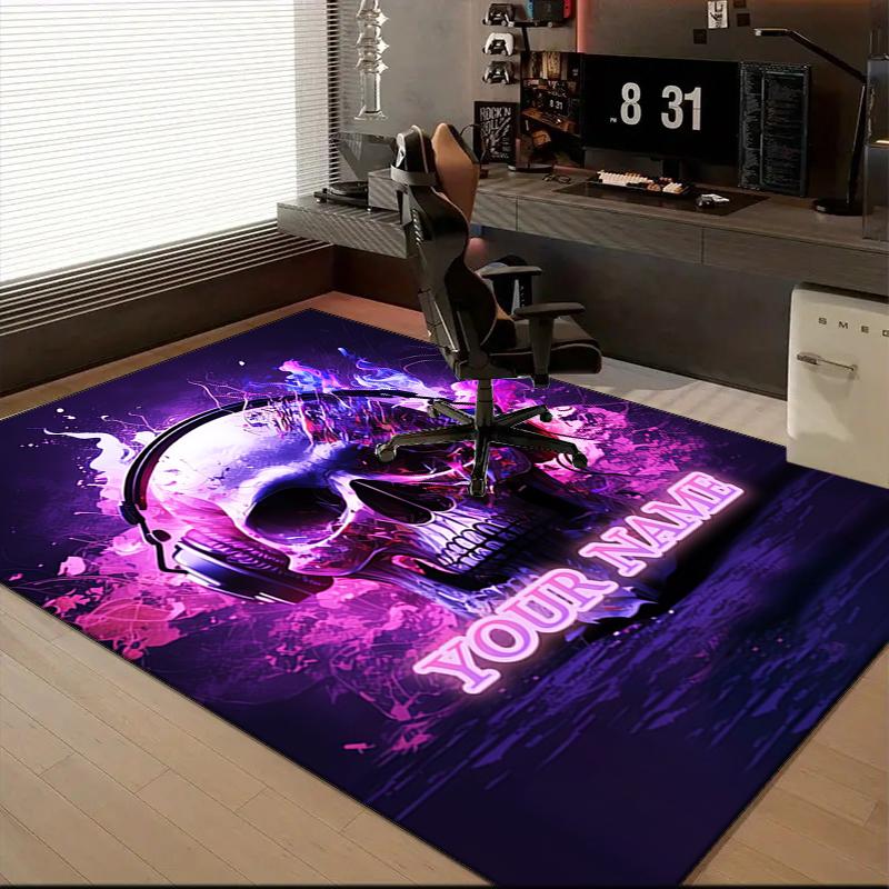 1PC Custom Name Skull Headphones Artwork Theme Floor Mat Ideal for Living Room, Game Rooms, Office, Bedroom Floor Mat Playful Design