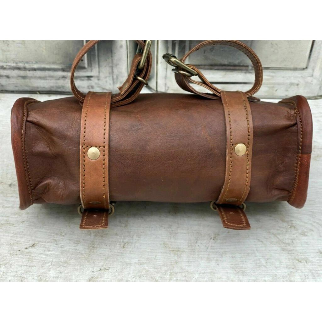 Handmade Goat Leather Brown Motorcycle Side Saddle Bags Storage Tool Pouch