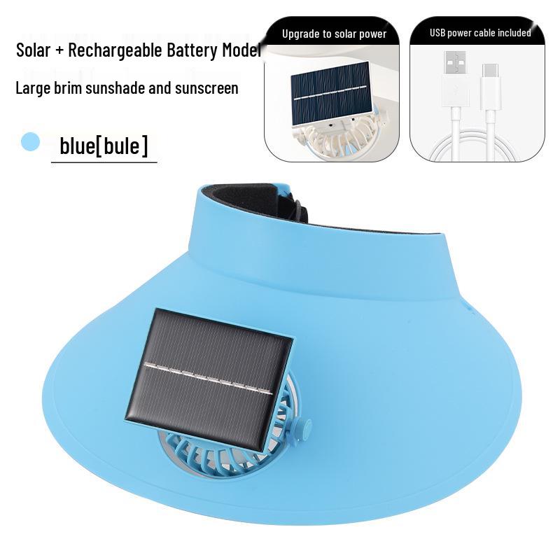 Rechargeable Solar Fan Sun Hat - UV Protection, Large Brim
