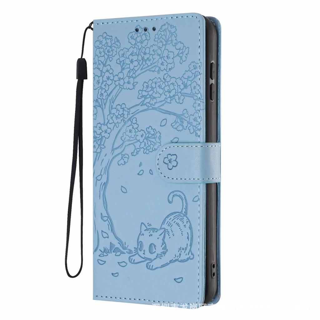 Applicable To iPhone17 Leather Case, Samsung S26 Tree Cat Pattern Card Wallet Protective Case Redmi K90 Solid Color