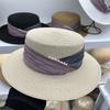Celebrity temperament elegant pearl straw hat women's summer vacation pleated cloth flat top sunscreen visor