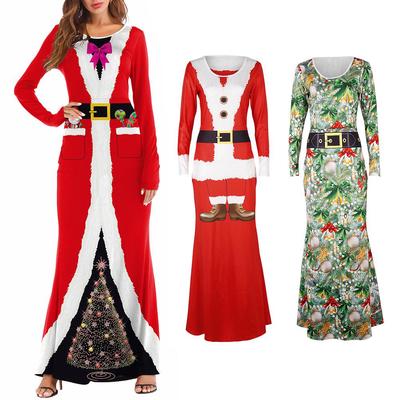 iNoDoZ Women Xmas Print Letter Dress Ladies Christmas Tree Long Sleeve Party Dresses